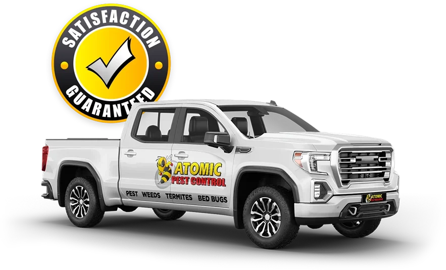 Atomic Pest Control Truck and Guarantee badge