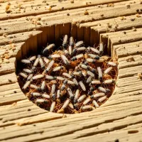 termites swarming in piece of wood