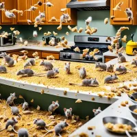 a lot of mice in a kitchen