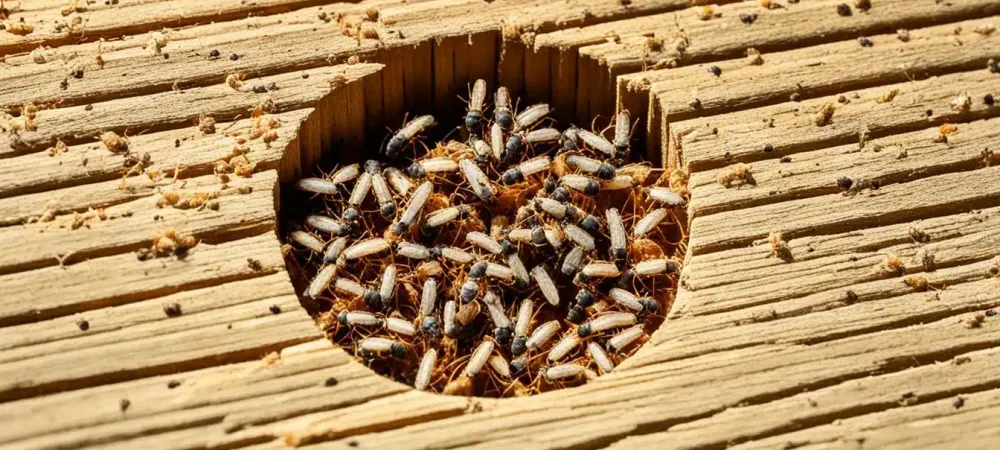 termites swarming in piece of wood