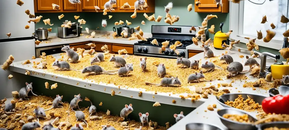 a lot of mice in a kitchen